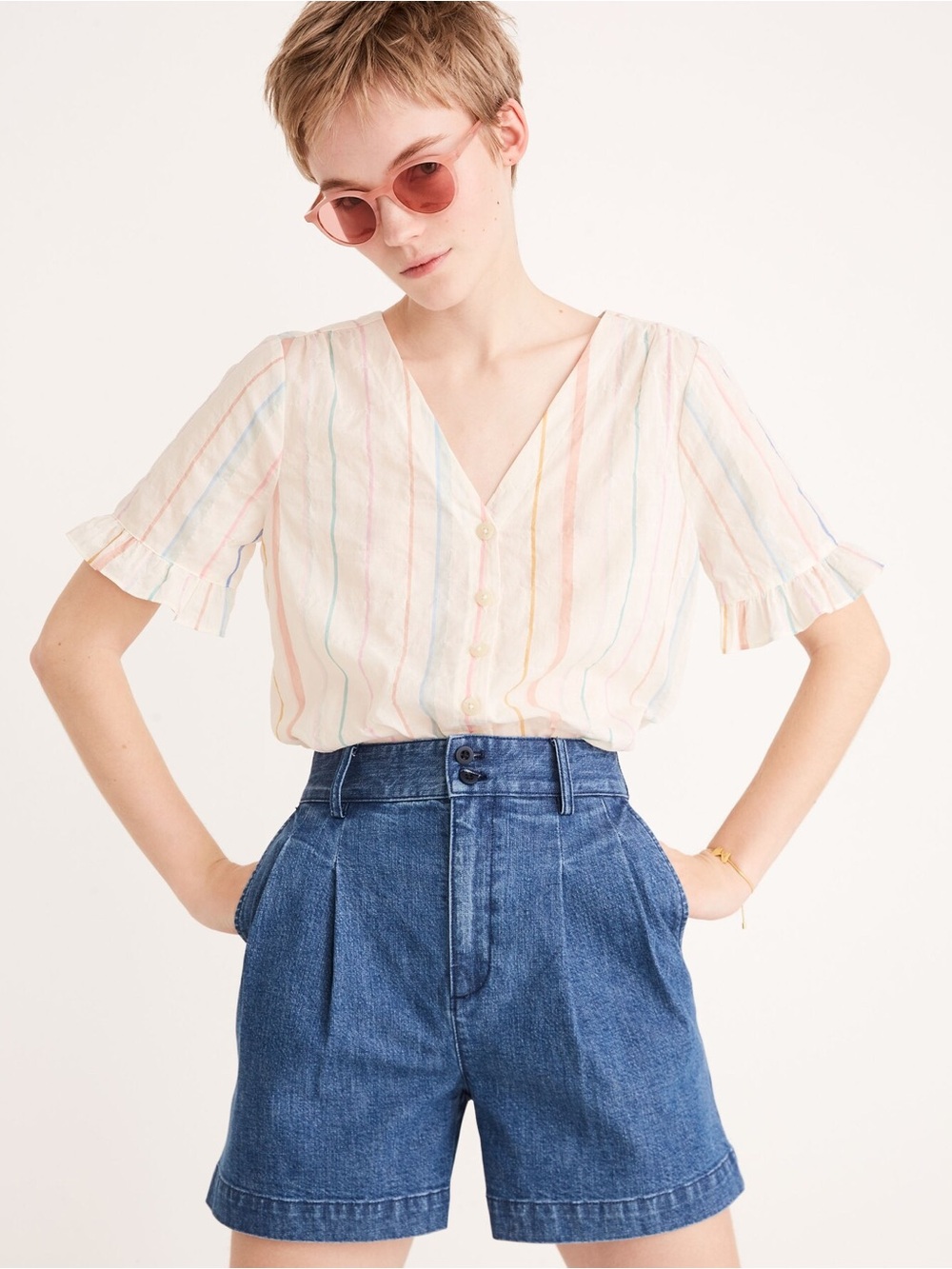 Madewell Denim Pleated Shorts Willowdale Wash High Rise Size 6